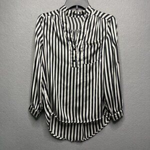 Black & White Striped Poetry Womens Blouse Button-Up Long Sleeve Size S
